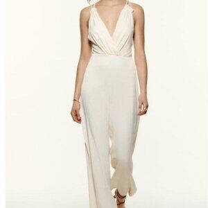 NWT Zara Cream Crossover Satin Effect Side Zip Sleeveless Jumpsuit Size XS